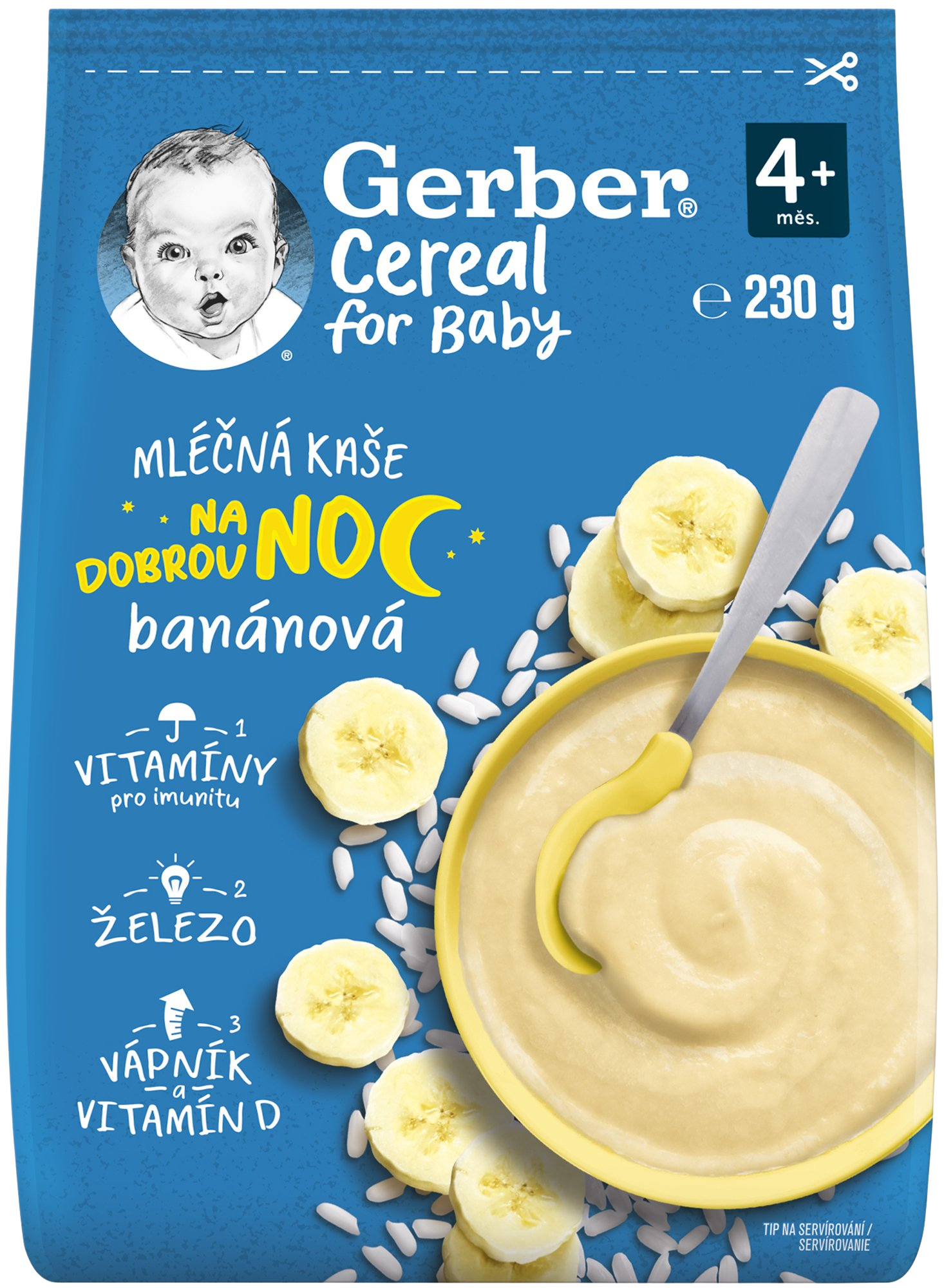 GERBER Cereal mliečna kaša na dobrú noc banán 6m+ 230 g kúpite na Pilulka.sk