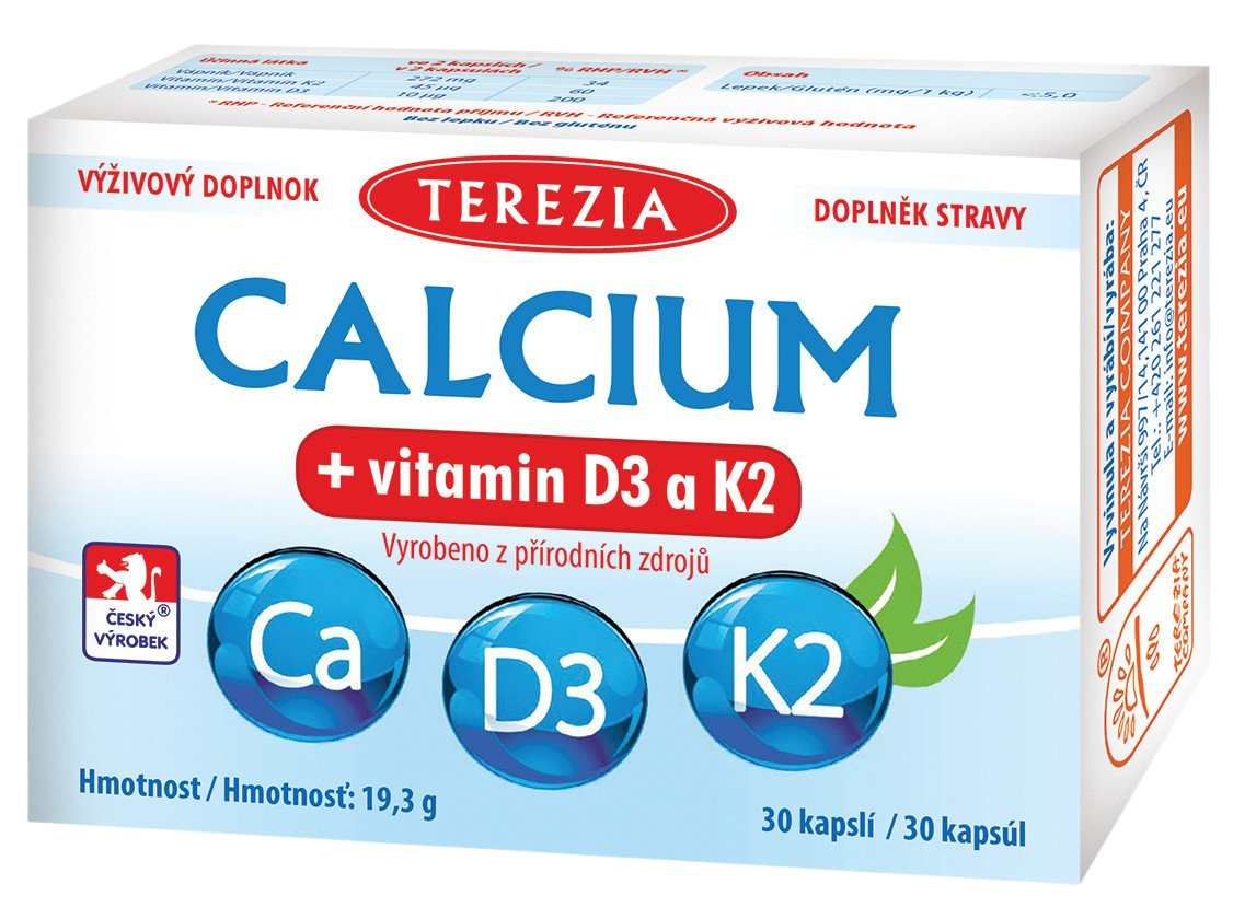 Terezia Calcium + vitamín D3 a K2 30 kapsúl
