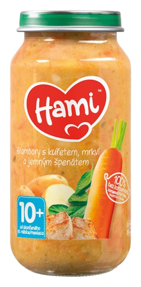 Hami Príkrm Zemiaky s kuraťom mrkvou a jemným špenátom 250 g