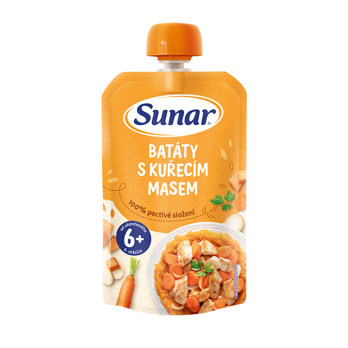 Sunar Příkrm Batáty s kuřecím masem 6m+ kapsička 120 g koupíte na Pilulka.cz