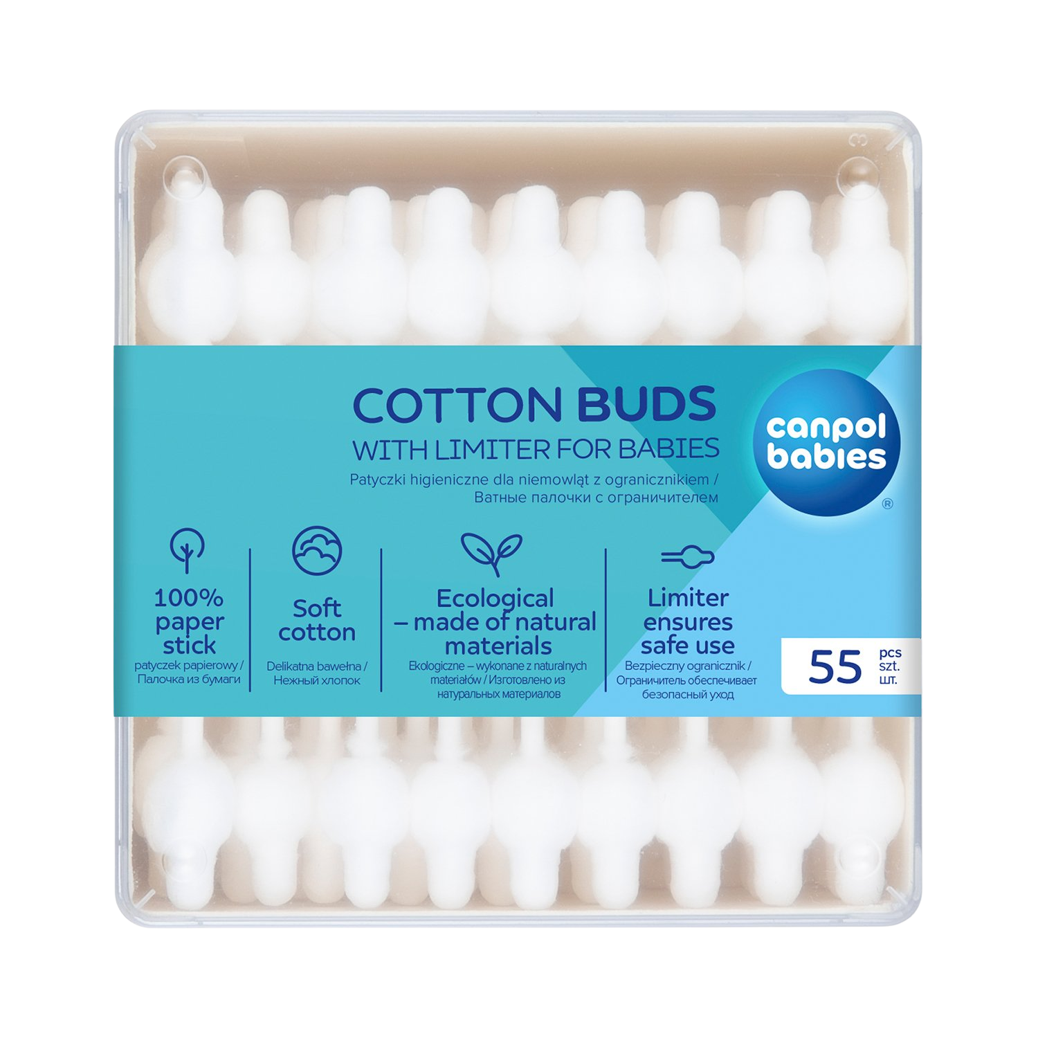 CANPOL BABIES Vatové tyčinky s obmedzovačom papierové 56 ks