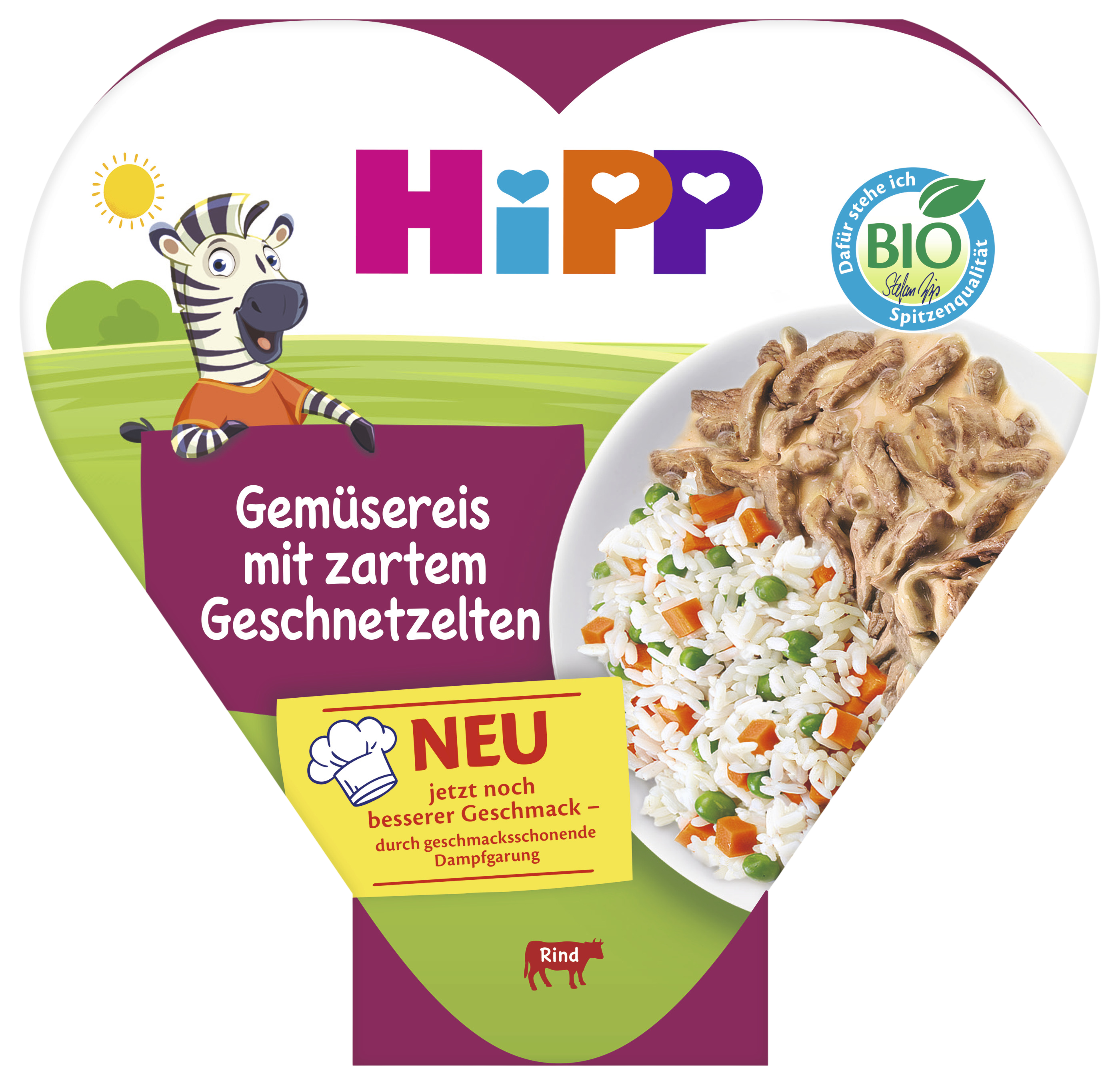 HIPP BIO Rýže se zeleninou a hráškem a jemně nakrájeným hovězím masem 250 g