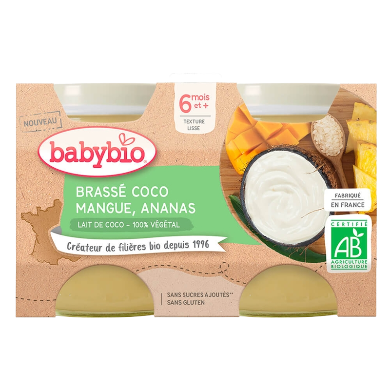 BABYBIO Brassé z kokosového mléka mango jablko 2 x 130 g