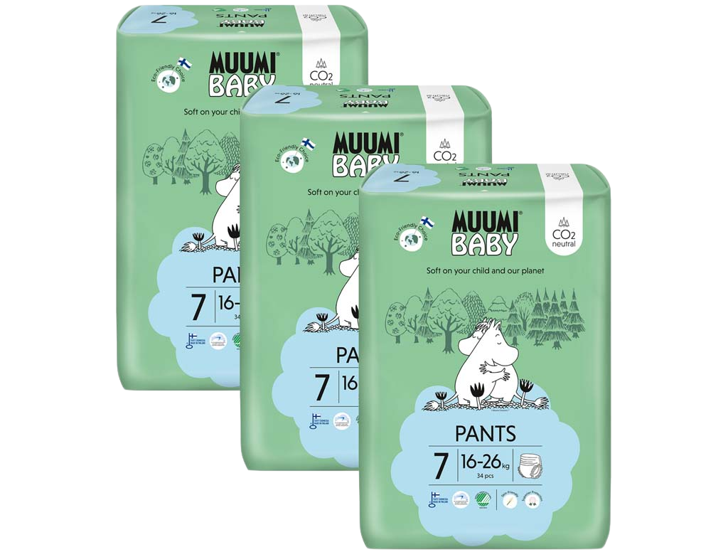 MUUMI BABY Walkers 7 XL 16-26 kg mesačné balenie nohavičkových eko plienok 102 ks