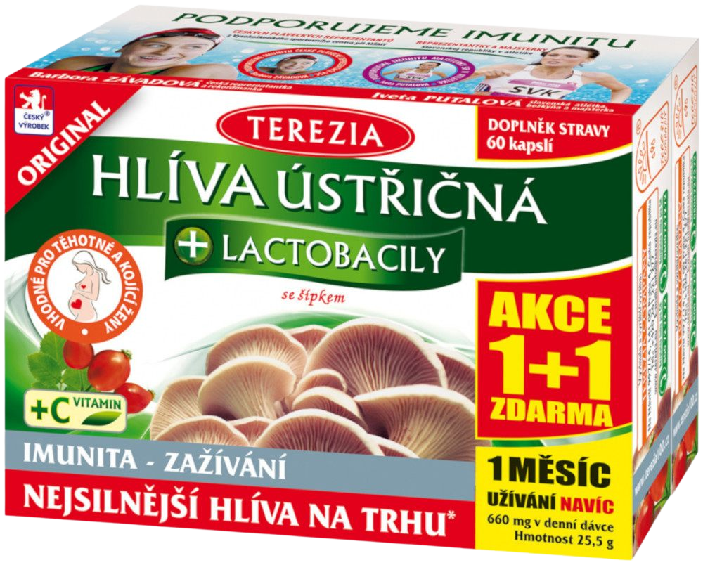 Terezia Hliva ustricovitá + Laktobacily akcia 1+1 so šípkami 2 x 60 kapsúl