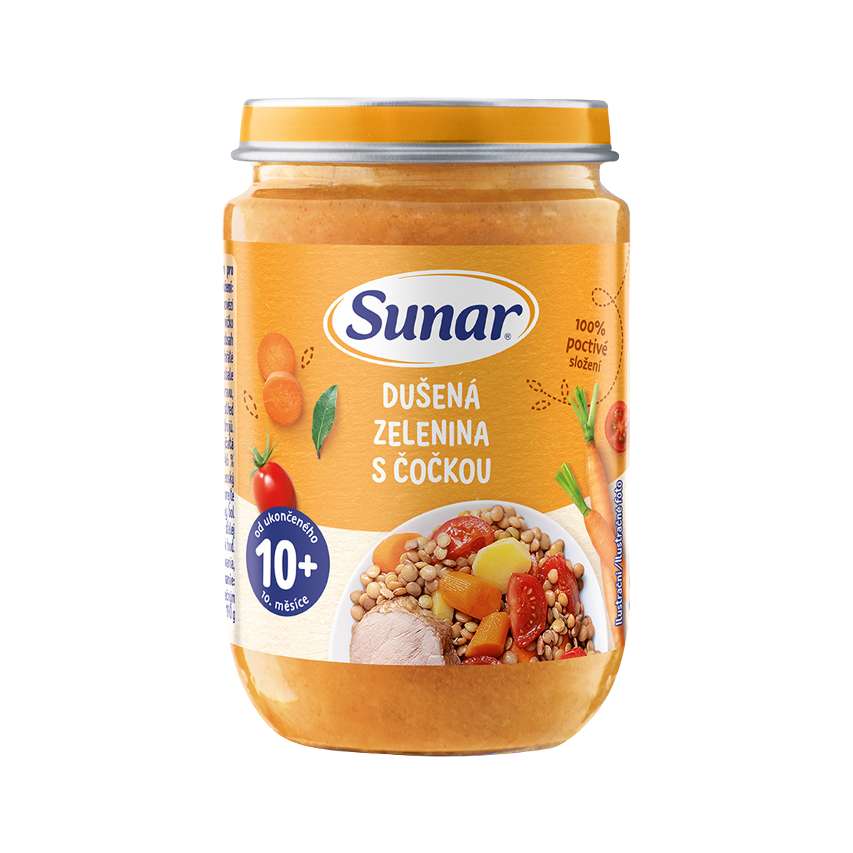 SUNAR Příkrm dušená zelenina s čočkou 10m+, 190 g