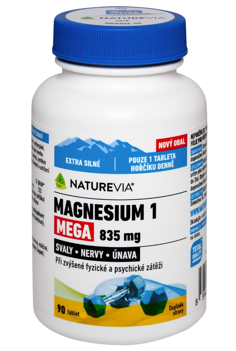 NatureVia Magnesium 1 Mega 835mg tablety na podporu normálnej činnosti nervovej sústavy, svalov, zubov a zníženie únavy 90 tbl kúpite na Pilulka.sk