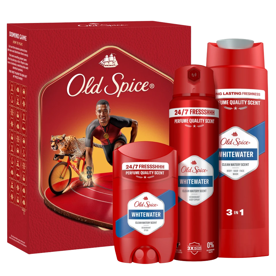 OLD SPICE WhiteWater Xmas Darčeková sada s hrou Domino 3 kusy
