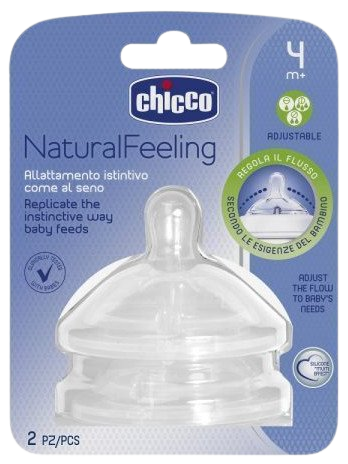 CHICCO Cumlík na fľašu Natural Feeling nastaviteľný prietok 4m+ 2 ks