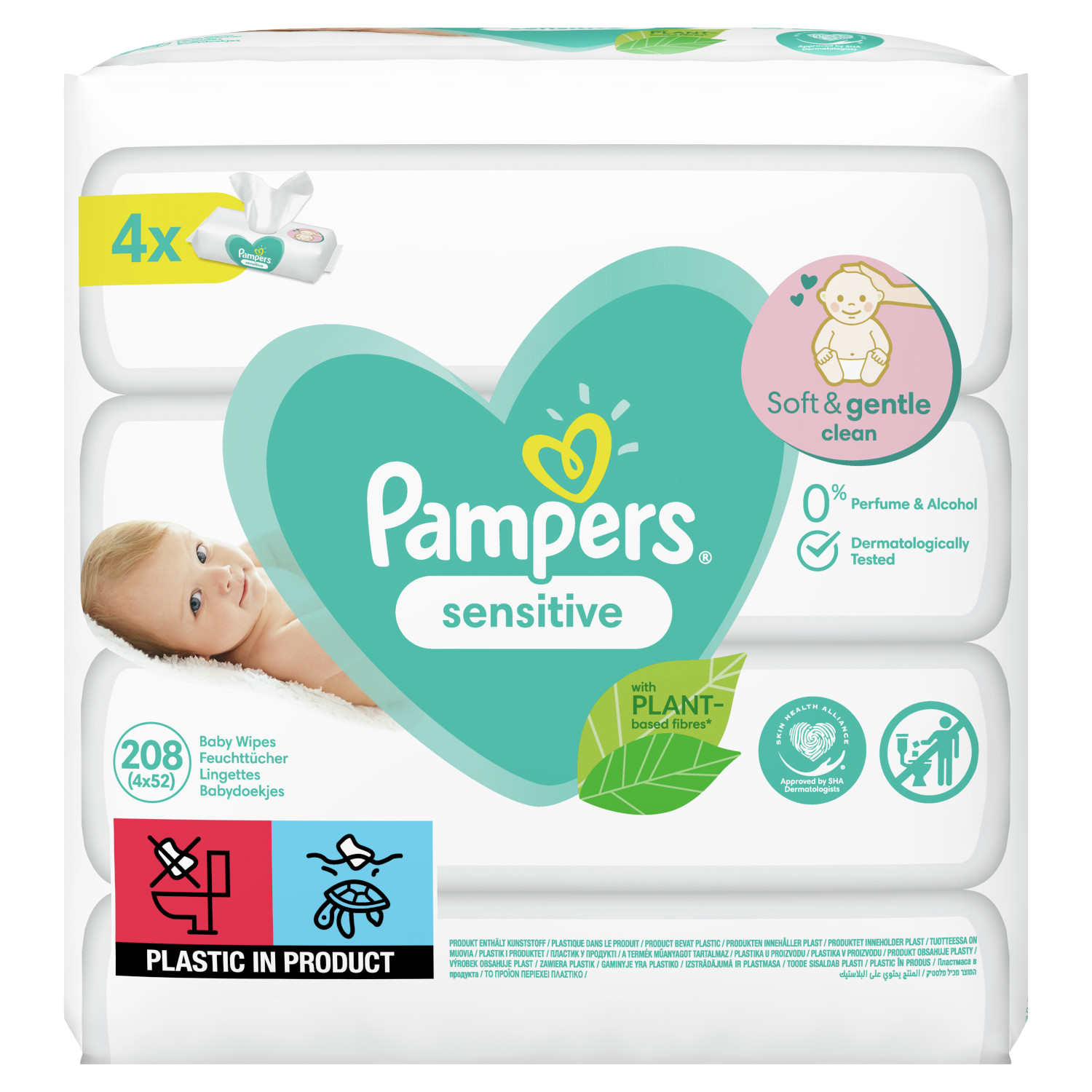 Pampers Wipes Sensitive Vlhčené utierky, 4 x 52 ks
