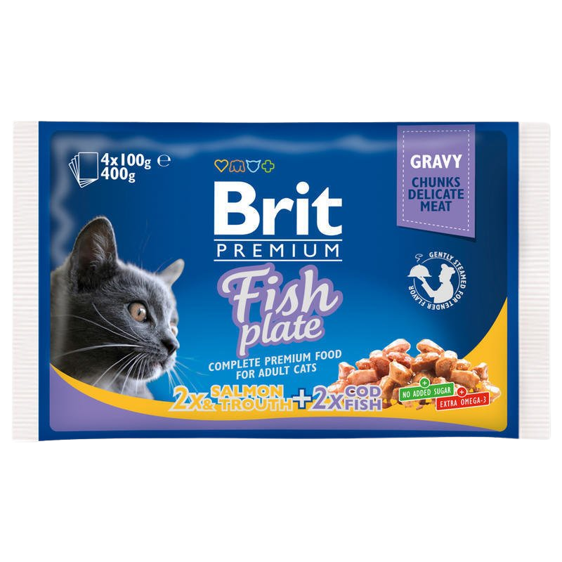 BRIT Premium Cat kapsa Fish Plate 4 x 100 g