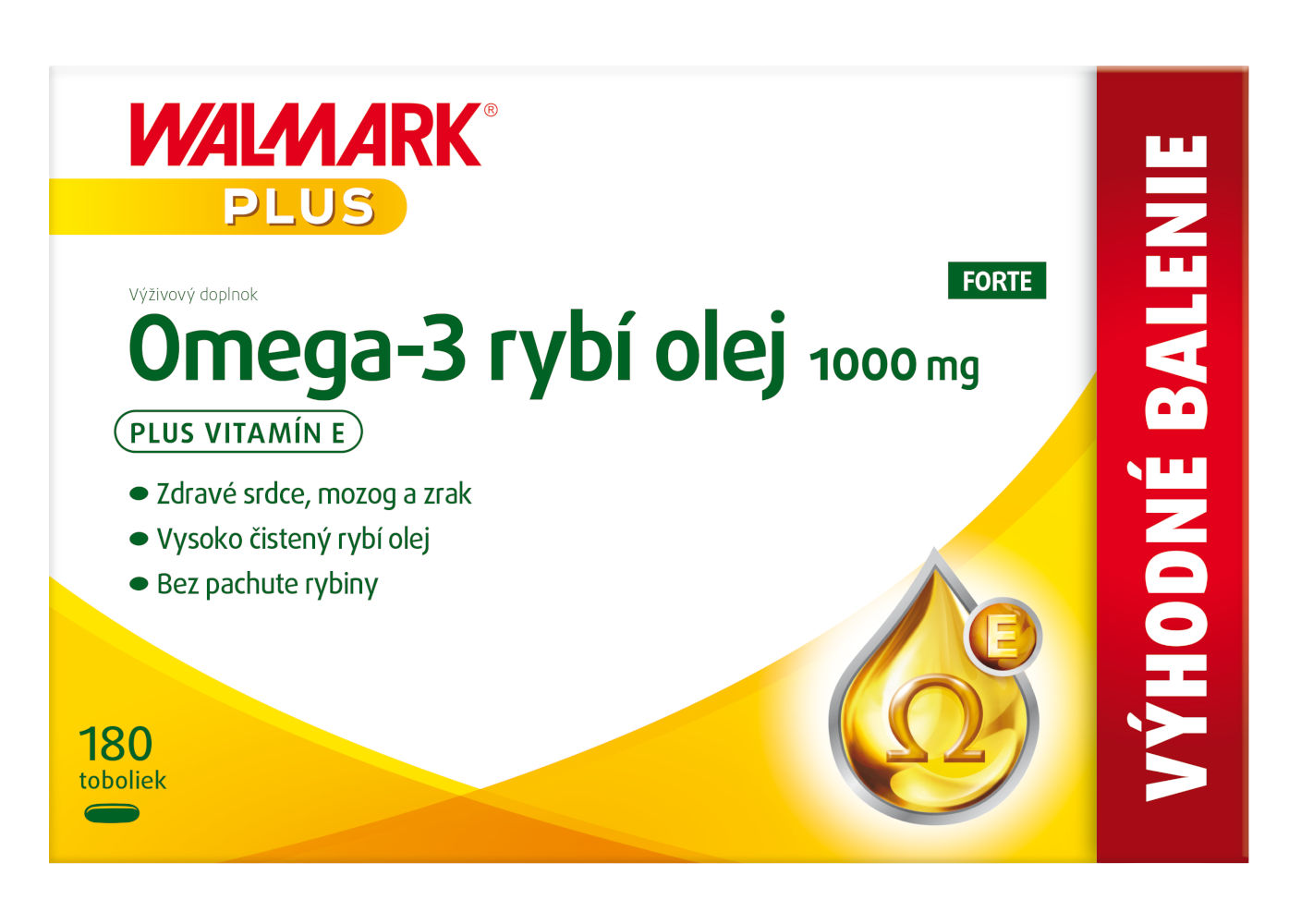 Walmark Omega-3 rybí olej 1000 mg tobolky pre normálnu činnosť srdca a mozgu 180 cps