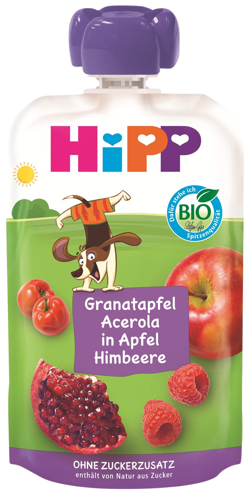 HIPP BIO Hippis 100% ovocie Jablko-Malina-Granátové jablko-Acerola 100 g