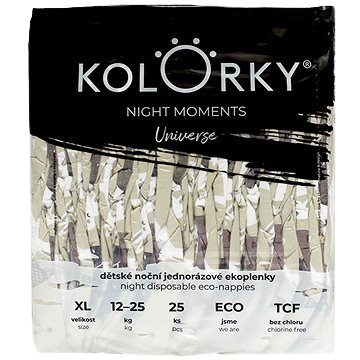 KOLORKY NIGHT MOMENTS Nočné jednorazové EKO plienky vesmír XL (12-25 kg) 25 kusov
