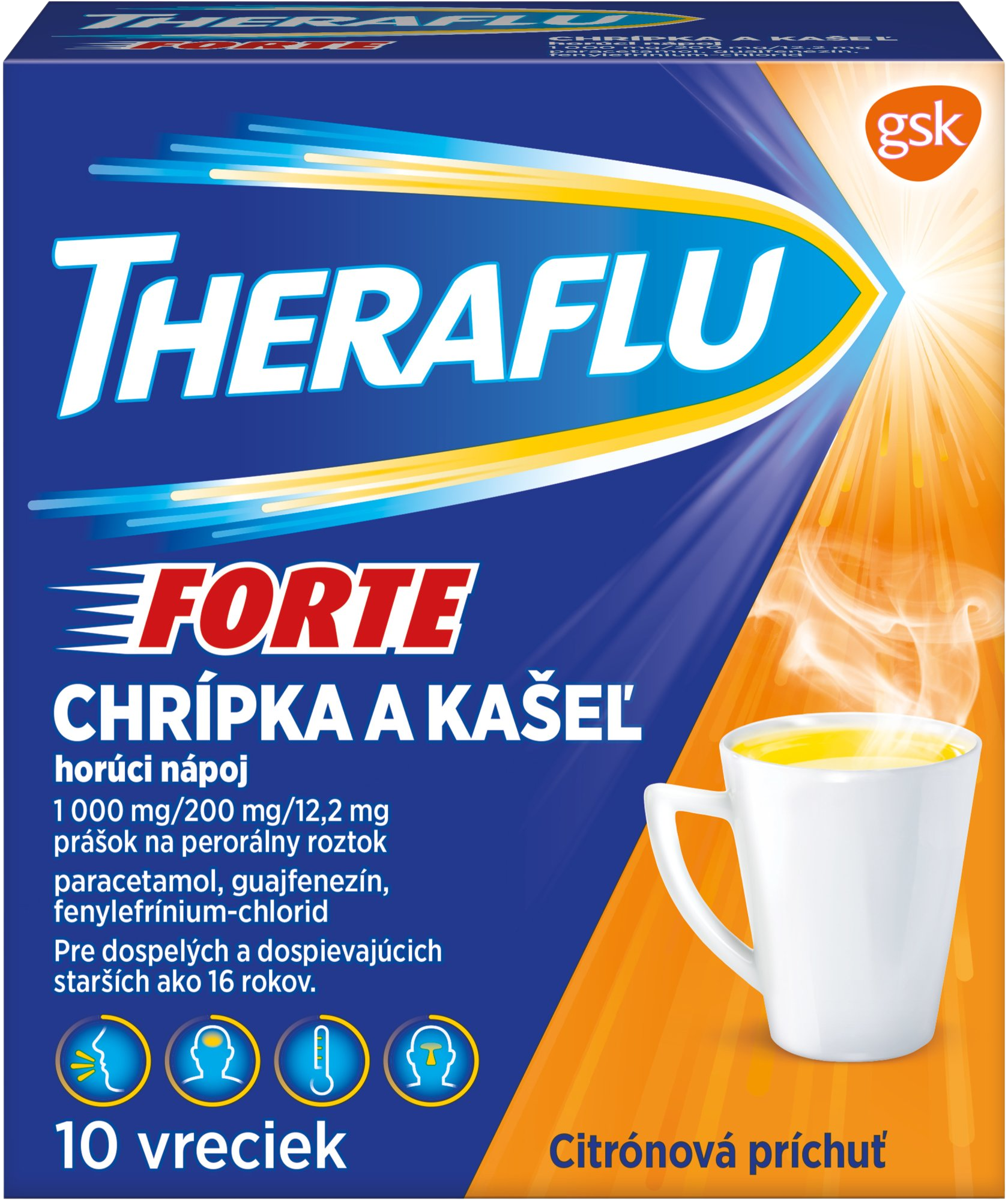 THERAFLU FORTE na chrípku a nachladnutie 10 vreciek kúpite na Pilulka.sk
