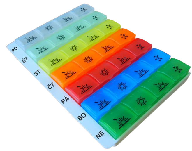 OBZOR Dávkovač liekov typ 04 týždenný dúhový