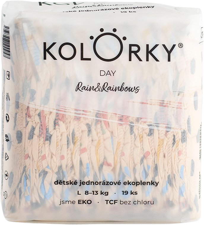 KOLORKY DAY Jednorazové EKO plienky dážď & dúhy L (8-13 kg) 19 kusov