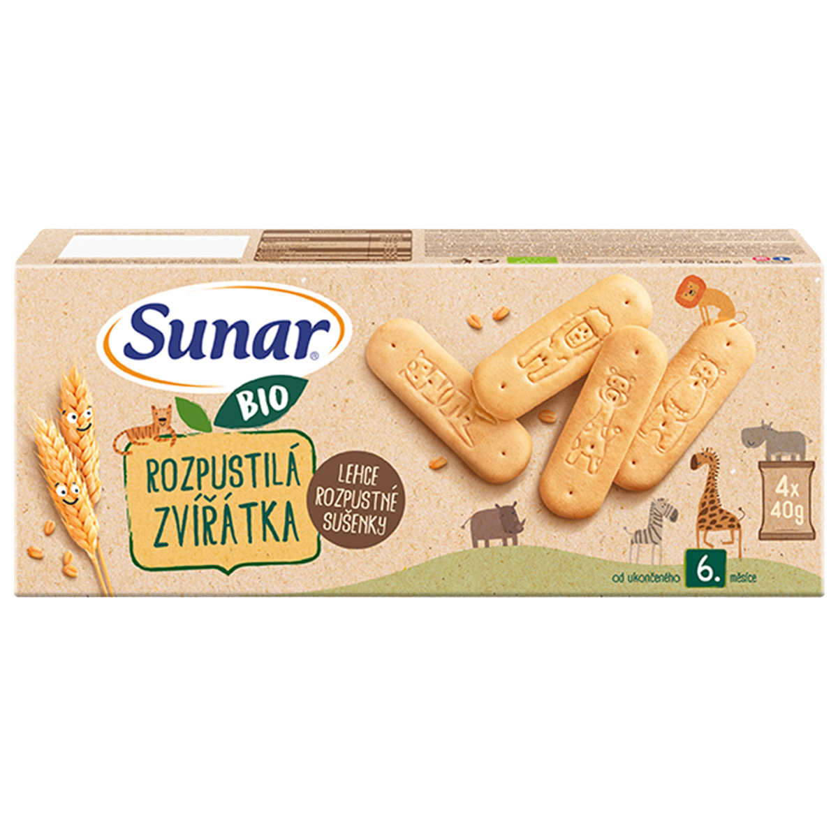 SUNAR Rozpustné zvieratká sušienky 6m+ BIO 4 x 40 g