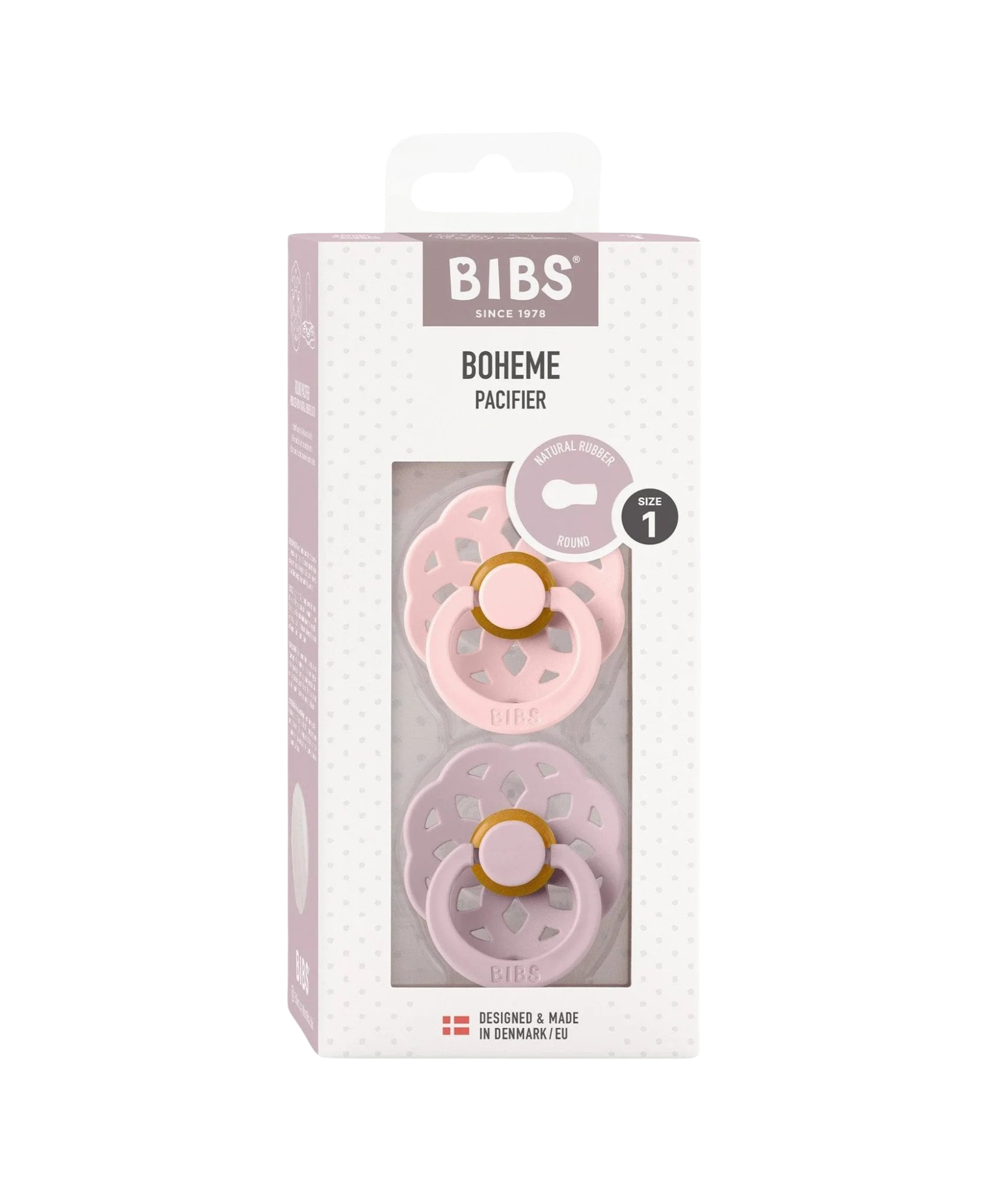 BIBS Boheme cumlíky z prírodného kaučuku, Blossom / Dusky Lilac veľkosť 1, 2 ks