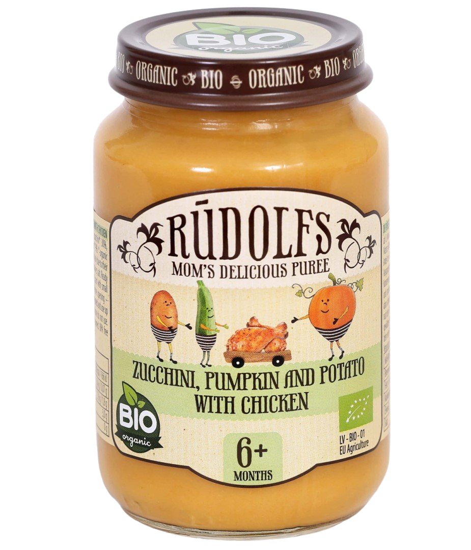Rudolf’s BIO cuketa, tekvica, zemiaky s kuracím mäsom detský príkrm 190 g