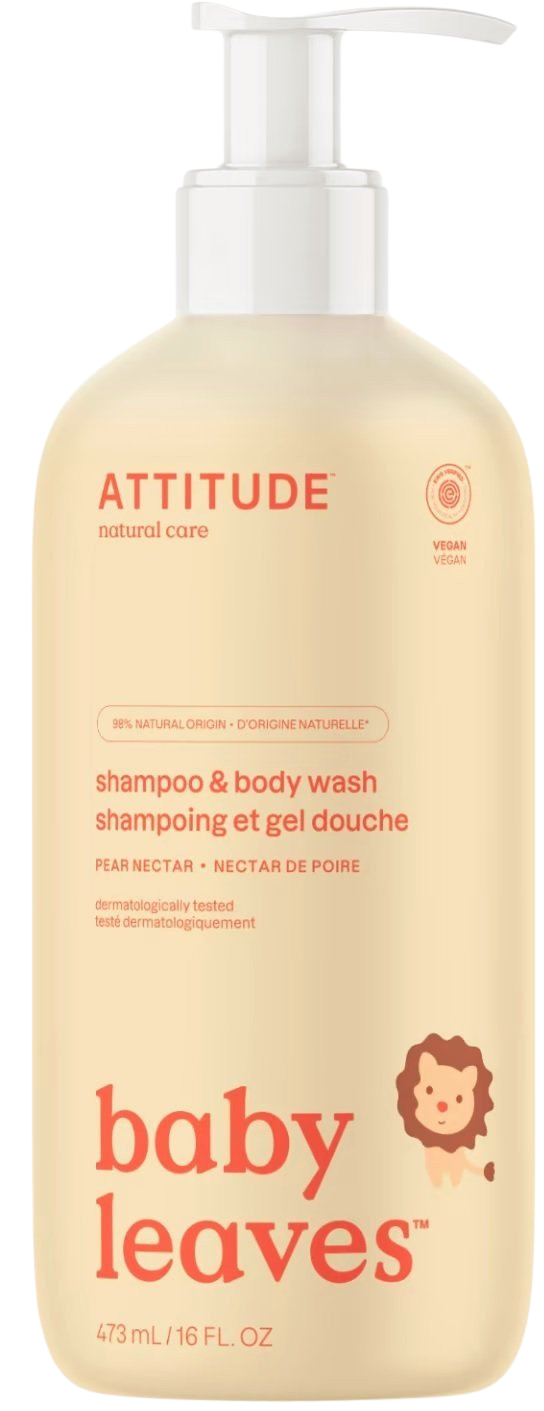 Baby leaves Detské telové mydlo a šampón (2v1) s vôňou Hruškovej šťavy Attitude 473ml