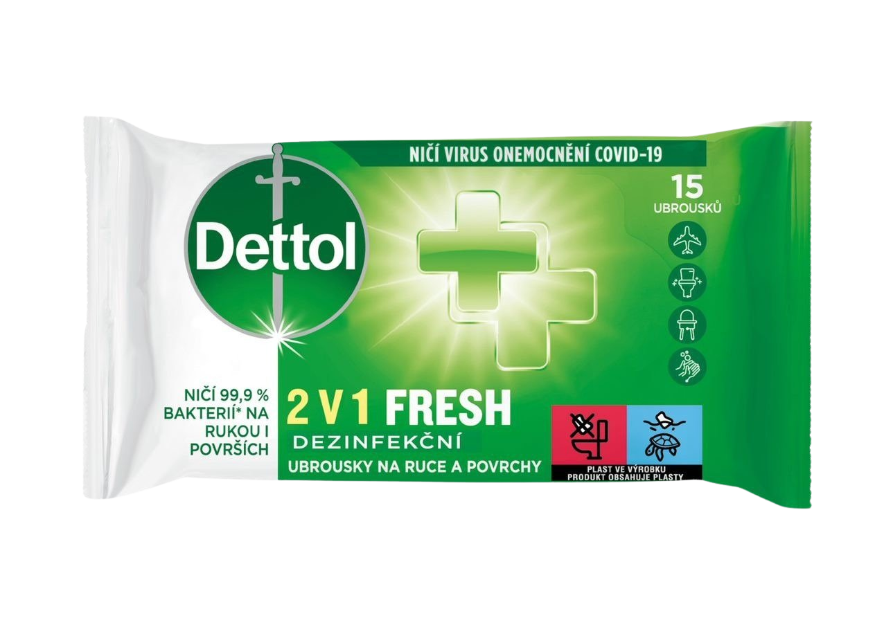 DETTOL Dezinfekčné obrúsky 2v1 na ruky a povrchy 15 ks