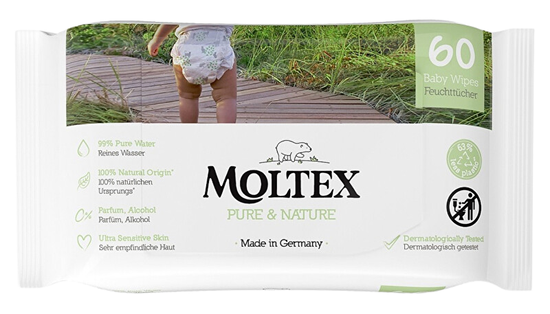 MOLTEX Pure & Nature Eko Vlhčené obrúsky na báze vody 60 ks
