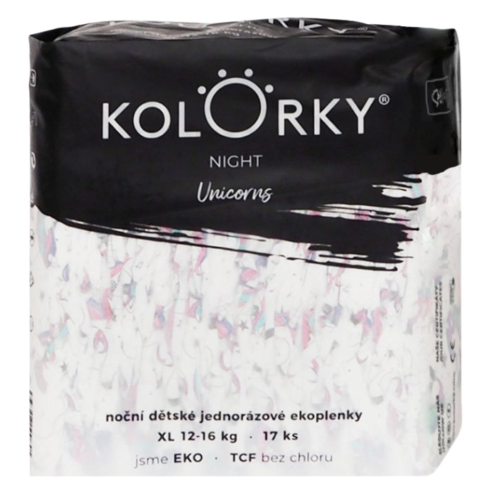 KOLORKY Night jednorožce XL 12-16 kg nočné jednorazové eko plienky 17 ks