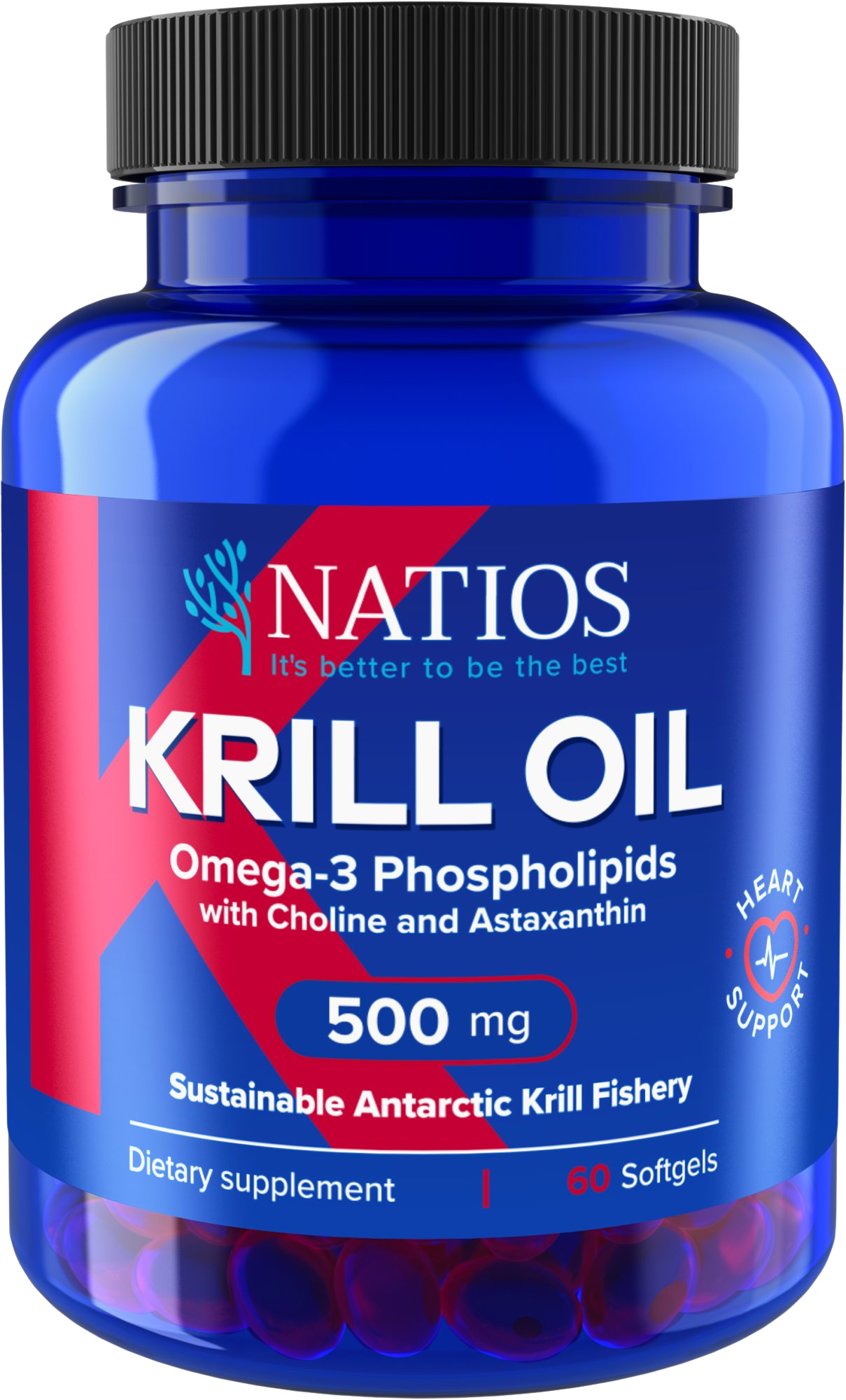 NATIOS Krill Oil Omega-3 Phospholipids with Choline and Astaxanthin 500 mg 60 kapslí