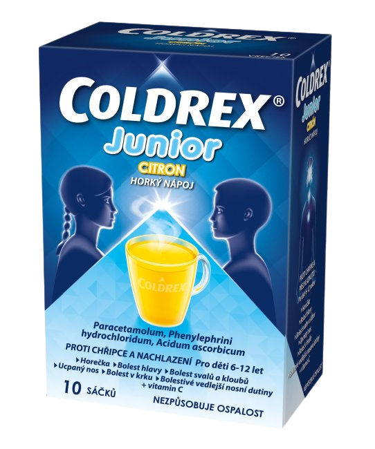 Coldrex Coldrex Junior Citron 300mg/5mg/20mg prášok na perorálnu suspenziu pri chrípke a prechladnutí pre deti 10 ks kúpite na Pilulka.sk