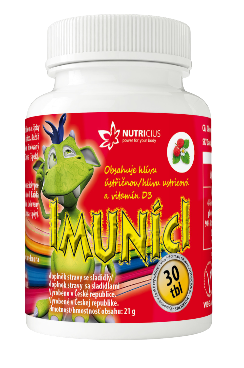 NUTRICIUS IMUNÍCI Hliva ustricová s vitamínom D3 pre deti s jahodovou príchuťou 30 tabliet