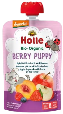 Holle Bio pyré - Berry Puppy - Jablkový a broskyňový s lesnými plodmi 100 g