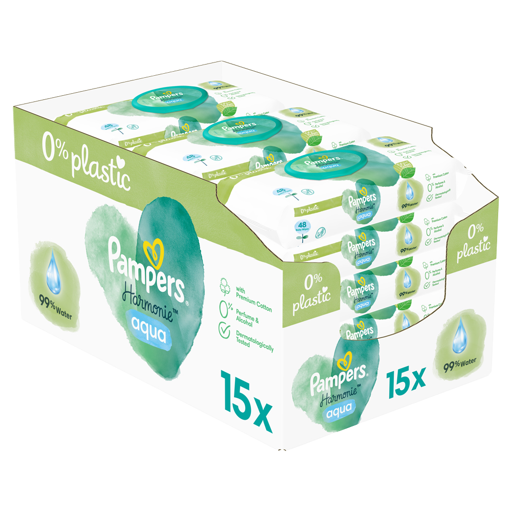 PAMPERS Harmónia aqua detské čistiace obrúsky 15 x 48 ks