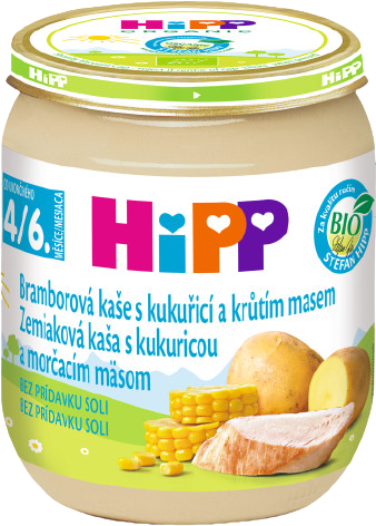 HiPP BIO Zemiaky a kukurica s morčacím mäsom, 125 g