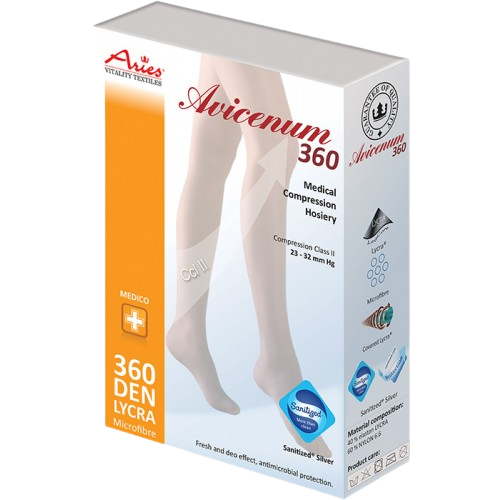 AVICENUM 360 punčochy kompresivní stehenní s krajkou Sanit 3D světlé