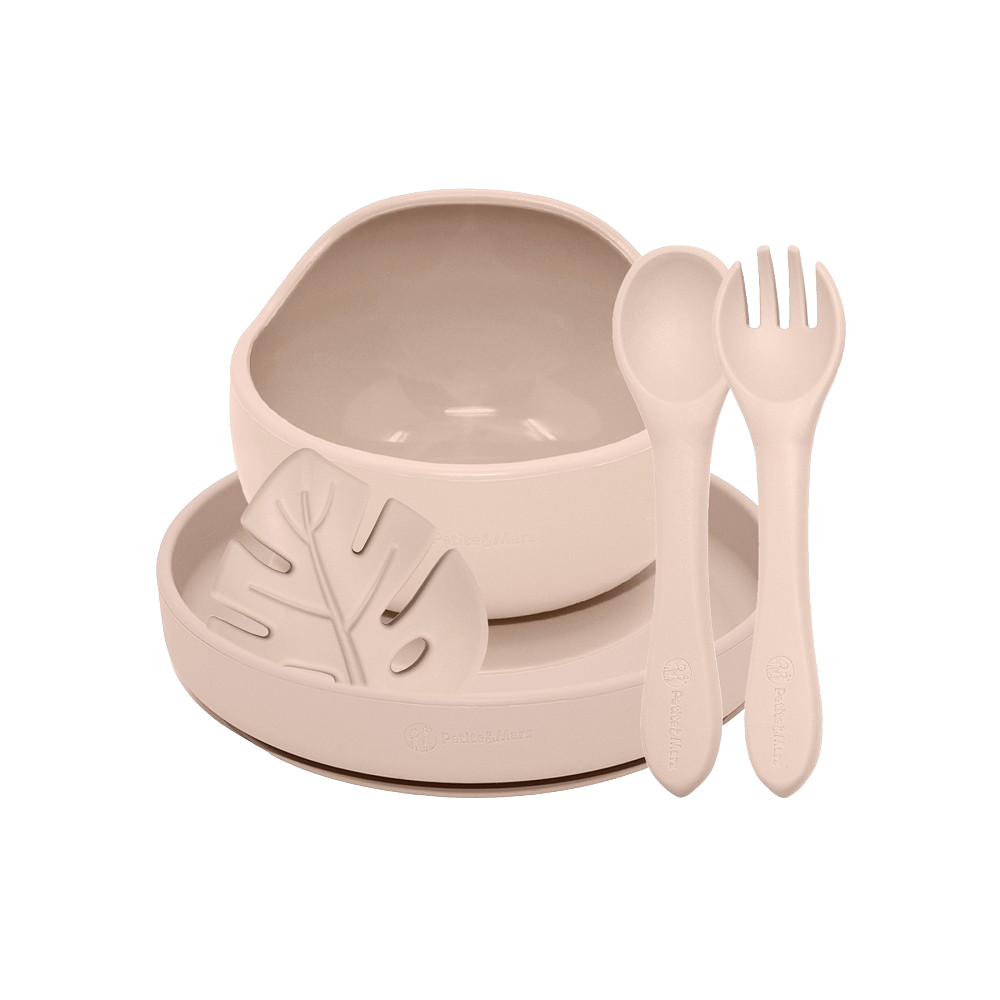 Fotografie PETITE&MARS Set jídelní silikonový TAKE&MATCH, Desert Sand 6m+, 4 ks