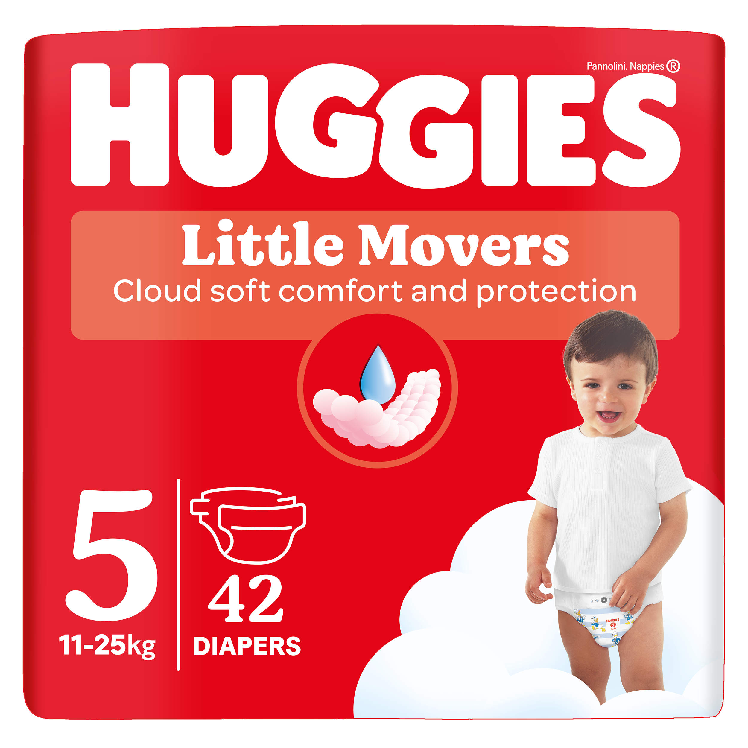Fotografie HUGGIES® Little Movers plenky 5 (11-25 kg) 42 ks