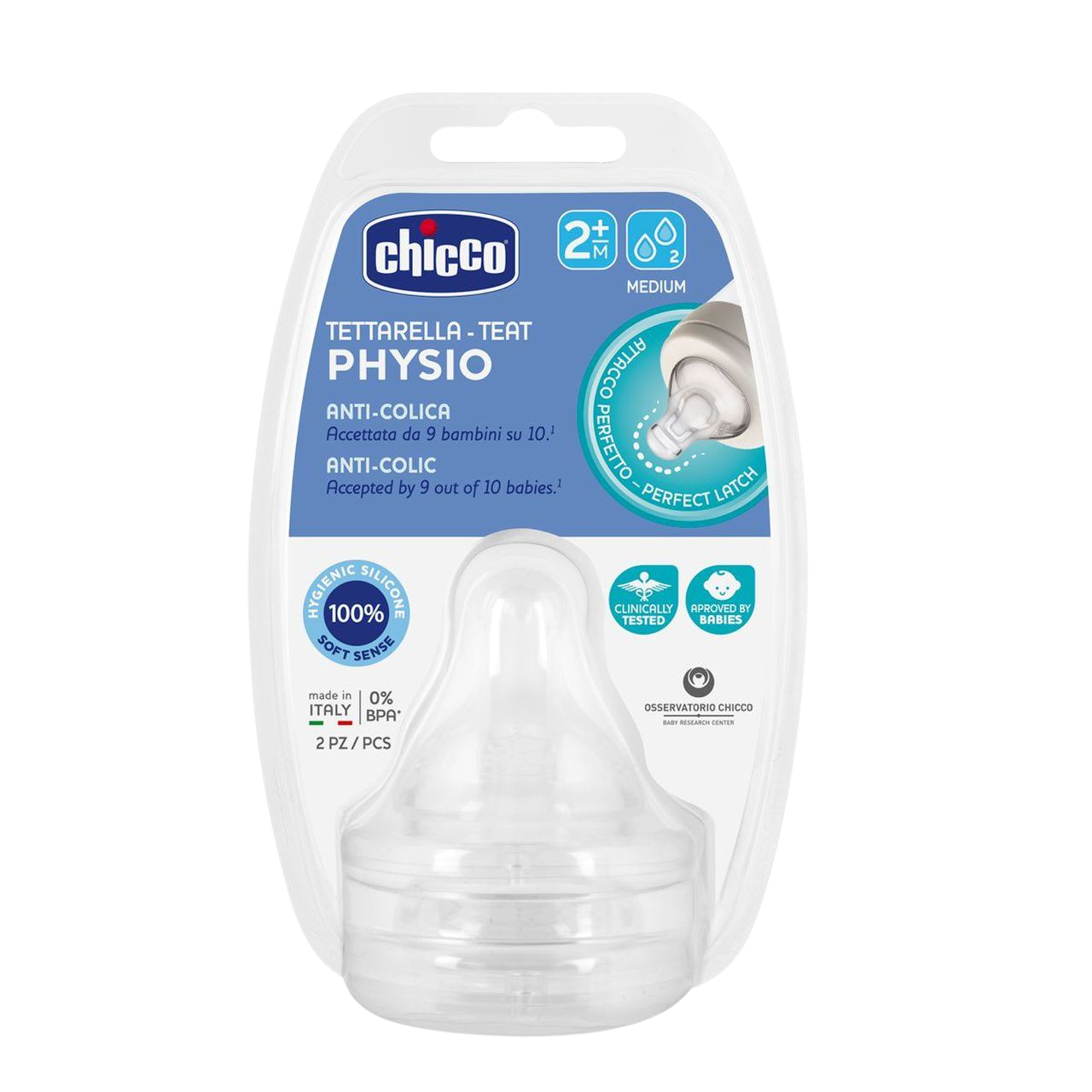 CHICCO Savička na láhev Perfect 5/Well-Being fyziologický střední průtok 2m+, 2 ks
