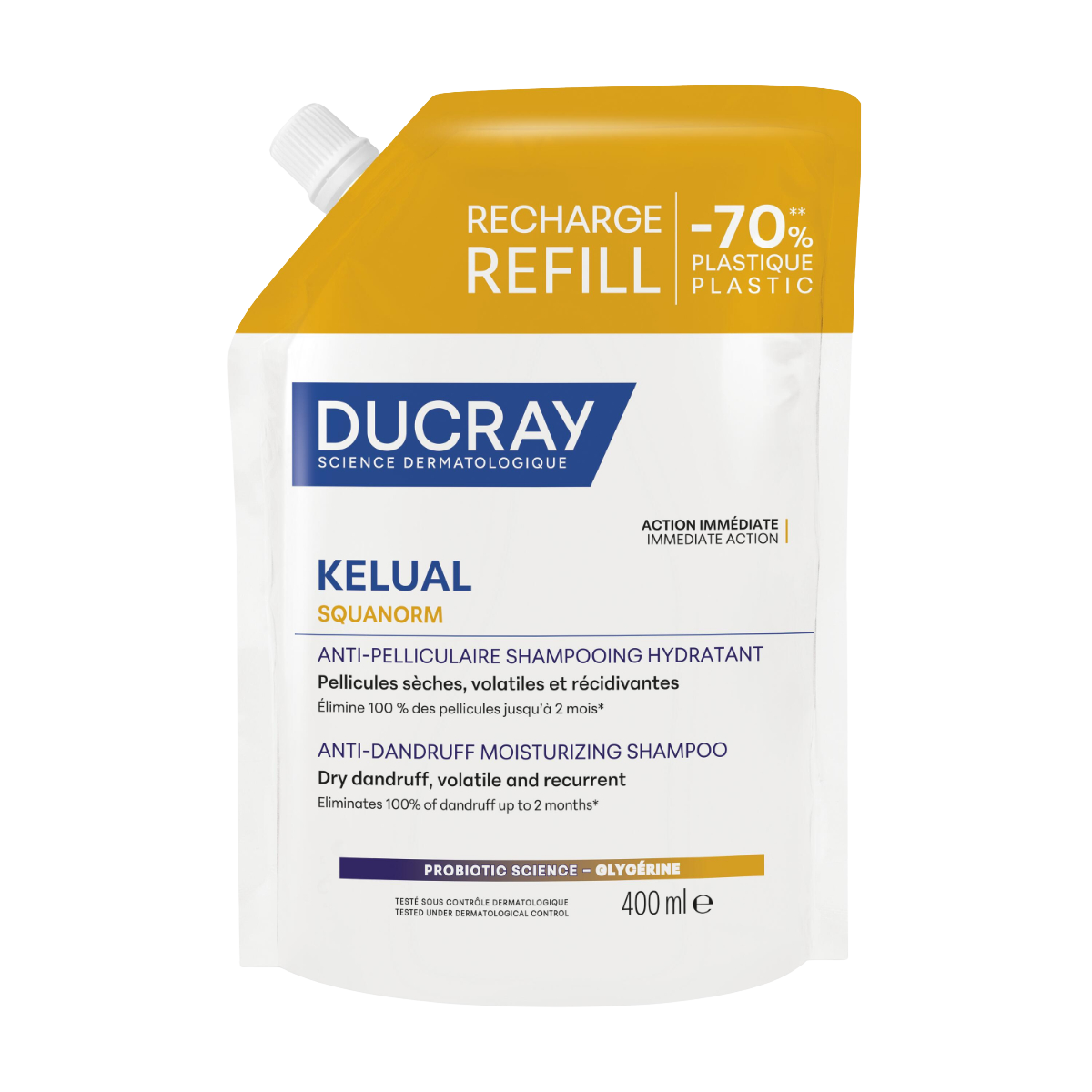 Ducray Kelual Squanorm Hydratačný šampón proti suchým lupinám náplň 400 ml