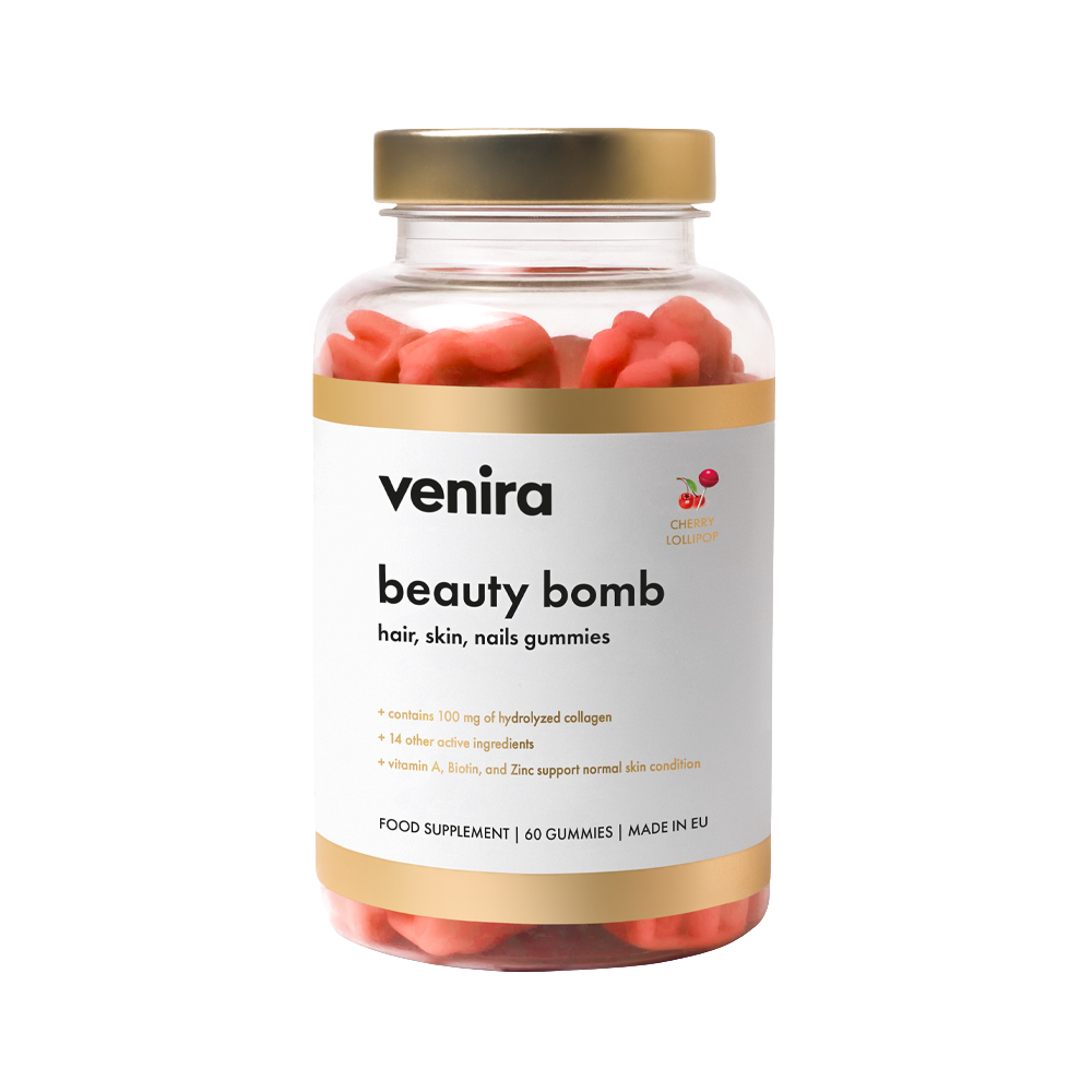 Fotografie VENIRA beauty bomb - medvídci pro vlasy, nehty a pleť třešňové lízátko 60 ks