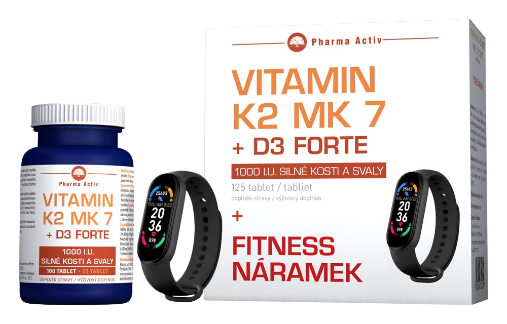 Pharma Activ Vitamín K2 MK 7 + D3 Forte + Fitness náramek 125 tablet