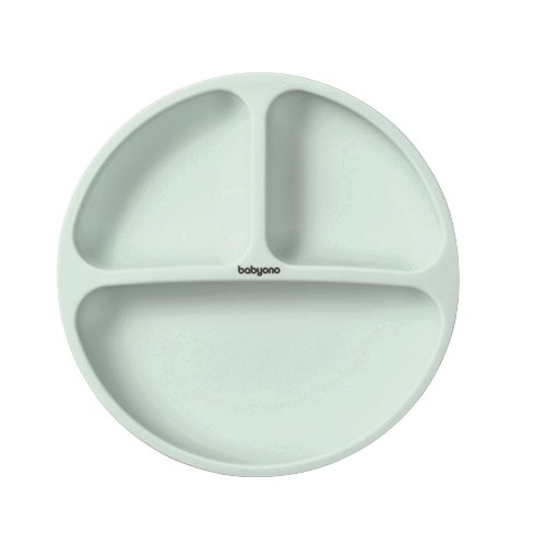 BABYONO Talíř silikonový s přísavkou - sage 6m+