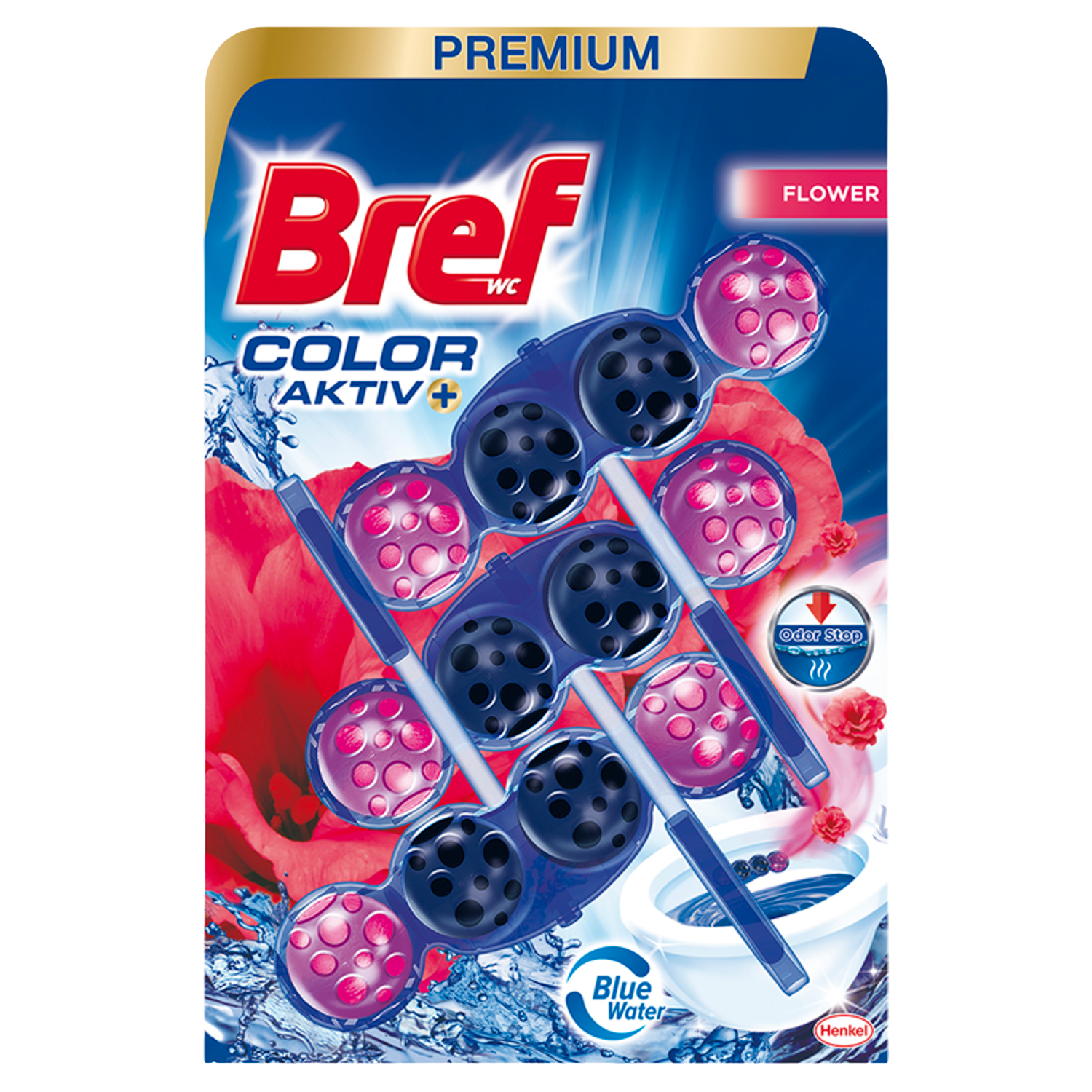 Fotografie BREF Blue Aktiv Fresh Flowers tuhý WC blok 3x50 g