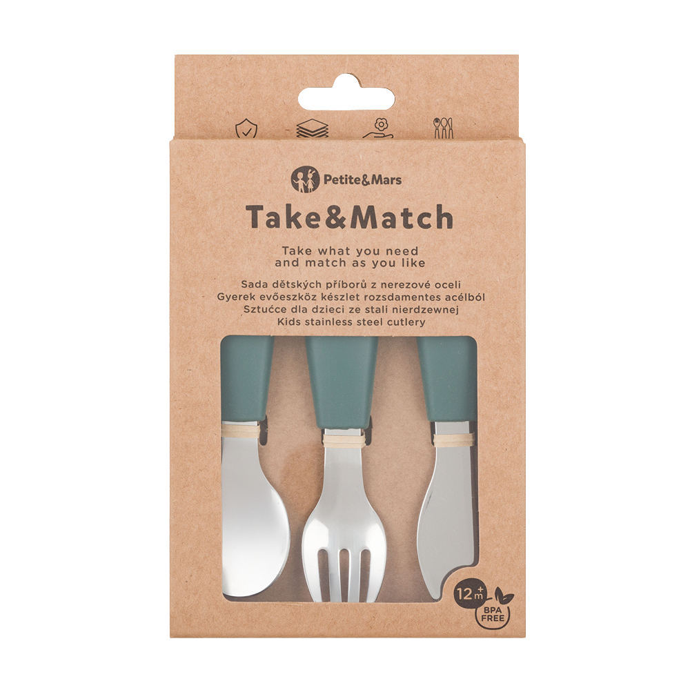 PETITE&MARS Sada příborů z nerezové oceli Take&Match Misty Green 12m+