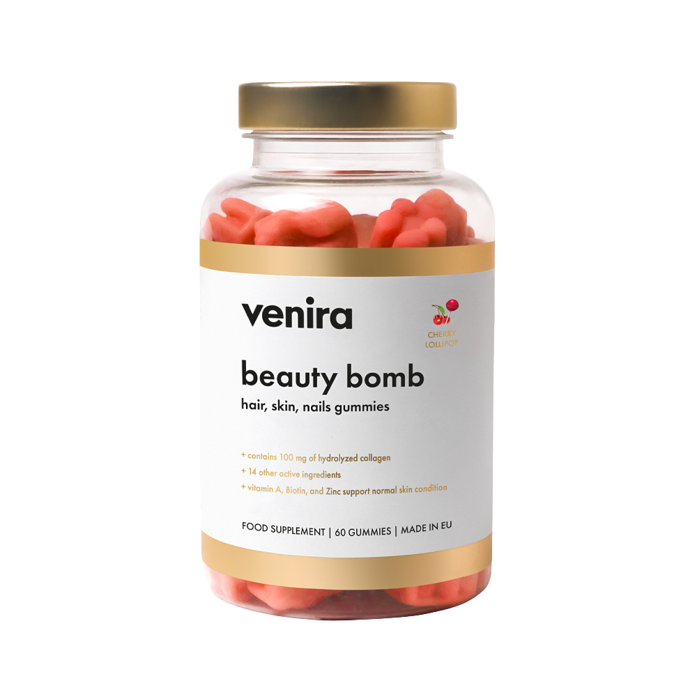 Fotografie VENIRA beauty bomb - medvídci pro vlasy, nehty a pleť třešňové lízátko 60 ks