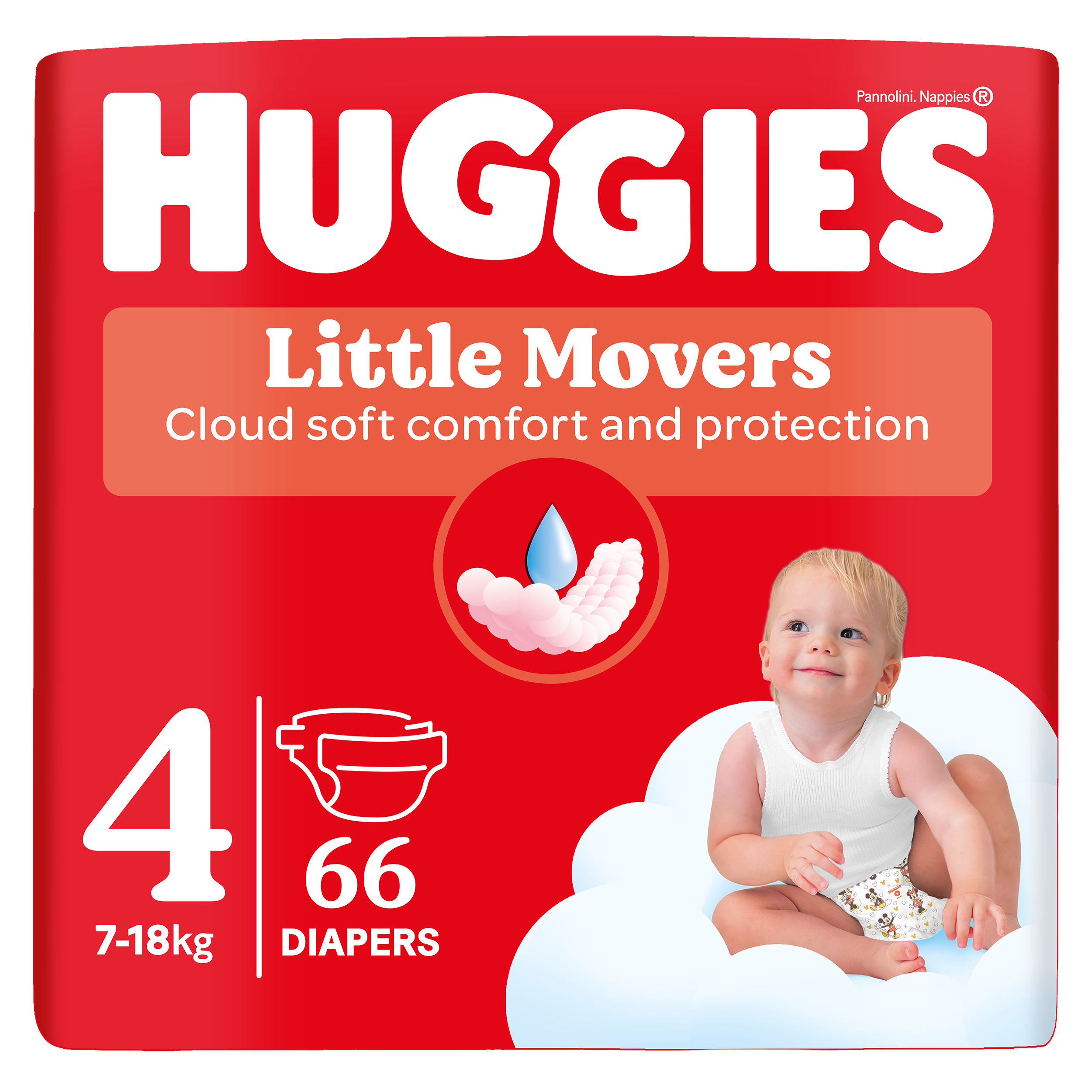 Fotografie HUGGIES® Little Movers plenky 4 (7-18 kg) 66 ks