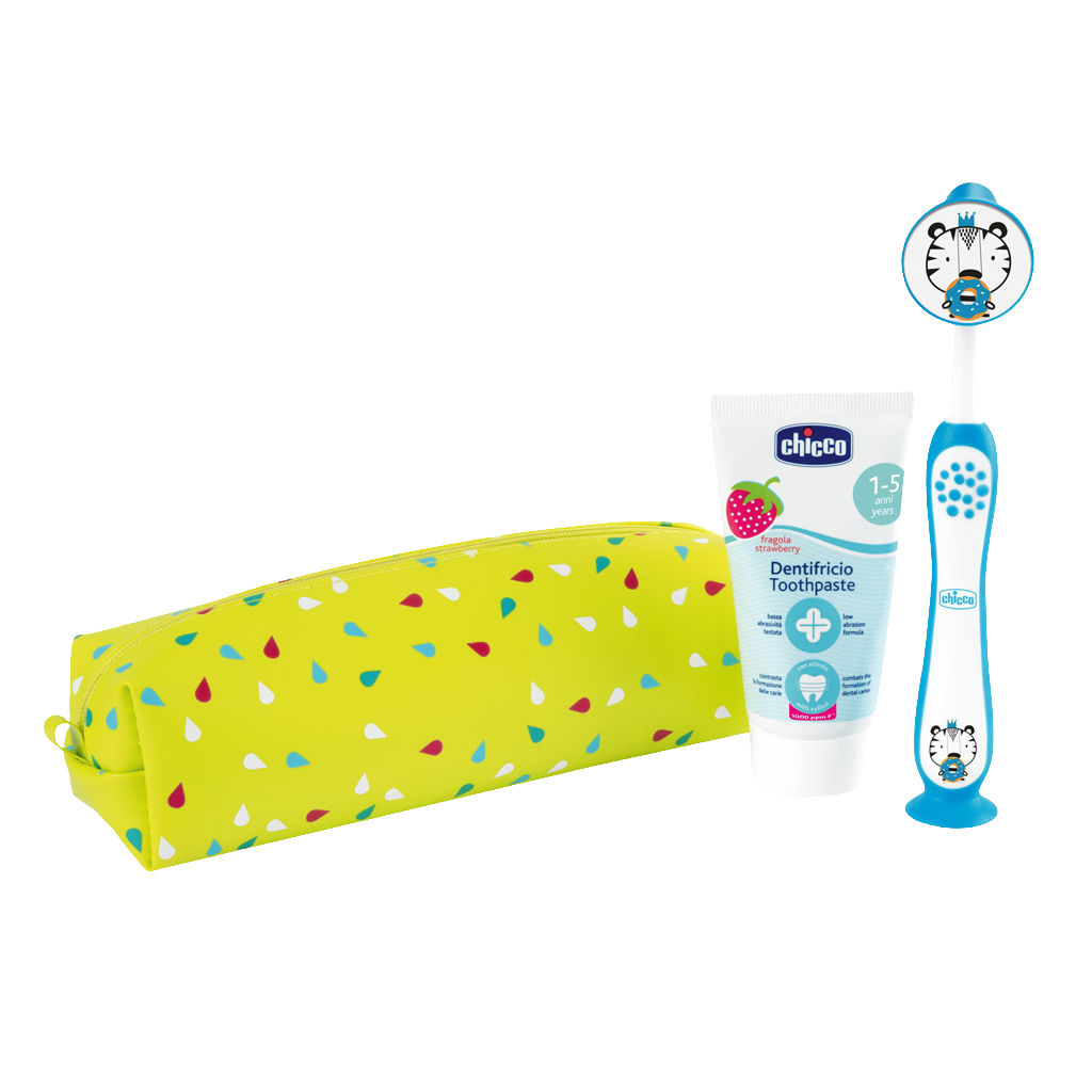 Fotografie CHICCO Set zubní kartáček a pasta v pouzdře - Tiger, 3r+