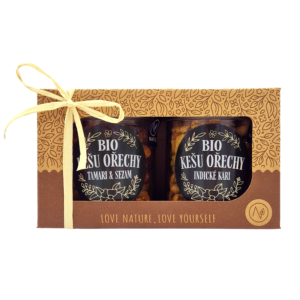 NATU Dárkový set BIO kešu ořechů deluxe I., 2 x 160 g