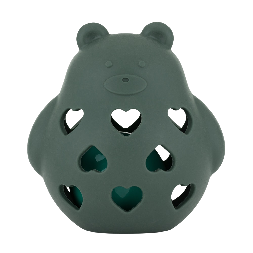 Fotografie PETITE&MARS Hračka silikonová s chrastítkem Bear Basil Misty Green 0m+