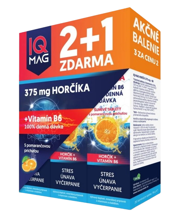 NATURPRODUKT IQ Mag hořčík + B6 pomeranč, 3 x 20 šumivých tablet